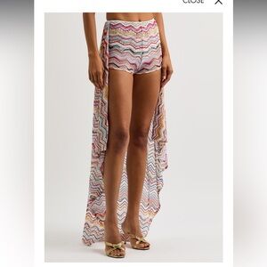 Zigzag layered metallic fine-knit shorts